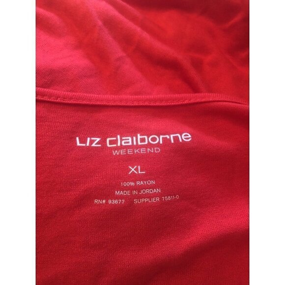 NWT Liz Claiborne Weekend Womens Size XL Red Long Sleeve T-Shirt Ruched - Picture 5 of 6